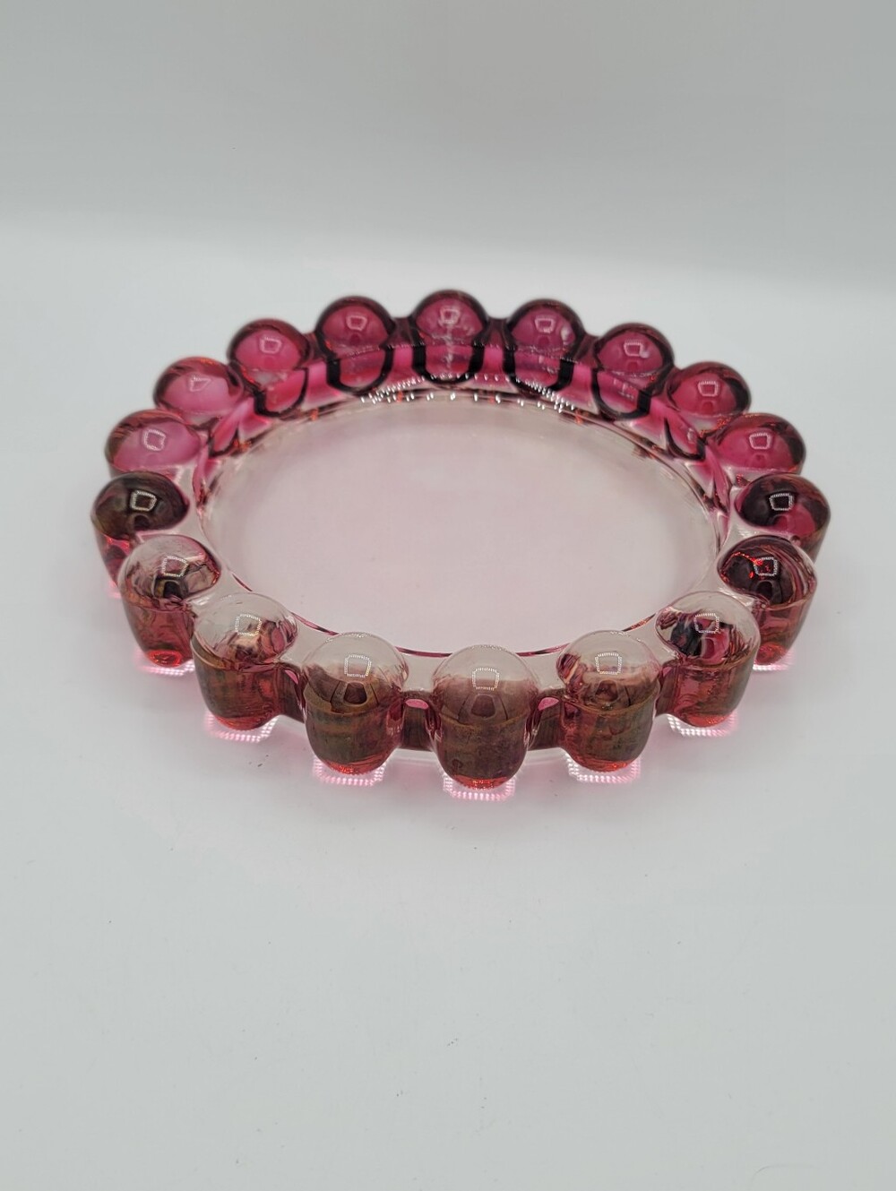 Anchor Hocking Nova Boopie Cranberry Pink Bubble Glass Ashtray 7.5 Vintage